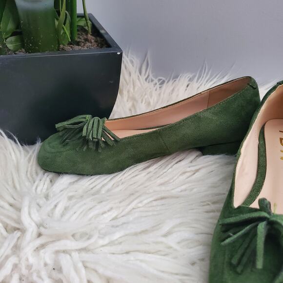 YDN Green Square Toe Chunky Block Low Heel Slip On Suede Loafers Size 6 - Picture 7 of 11